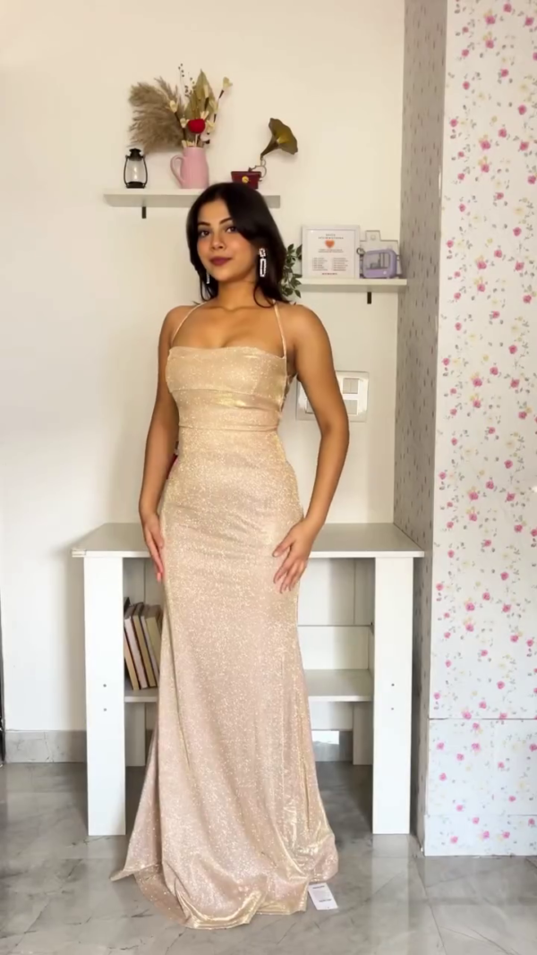 3036 (2) Champagne Glitter Mermaid Gown