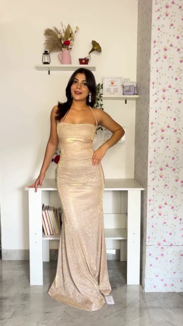 3036 (4) Champagne Glitter Mermaid Gown