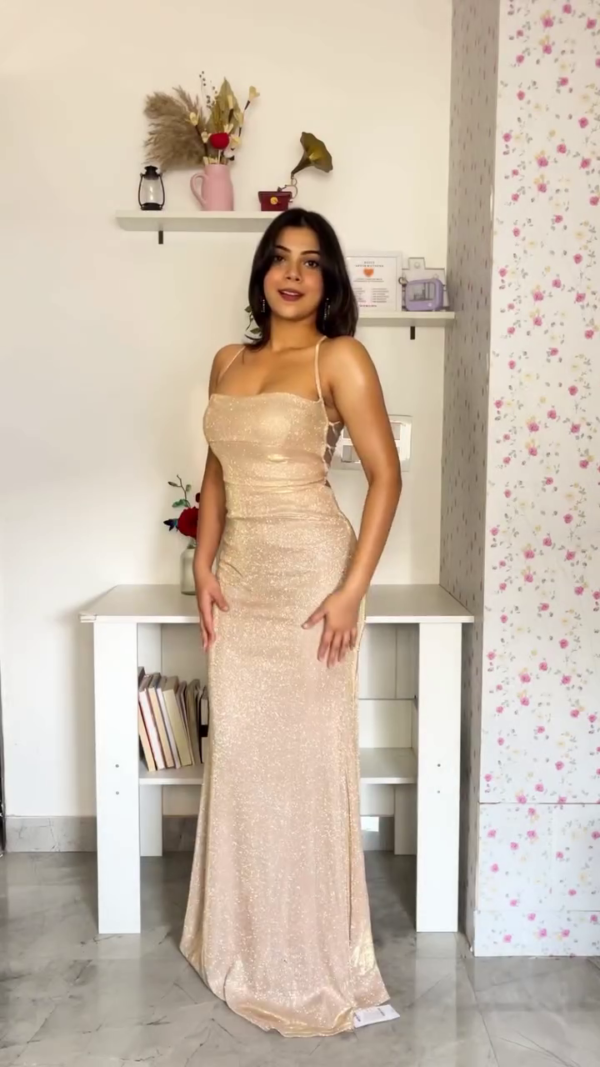 3036 (5) Champagne Glitter Mermaid Gown