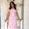 3037 (1) Pink Floral Ruched Maxi Dress