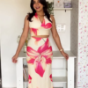 3037 (4) Pink Floral Ruched Maxi Dress