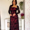 Black & Burgundy Floral Mesh Gown