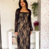Black & Burgundy Floral Mesh Gown