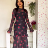 Black & Burgundy Floral Mesh Gown