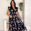 3040 (3) Black & White Abstract Flowy Maxi Dress