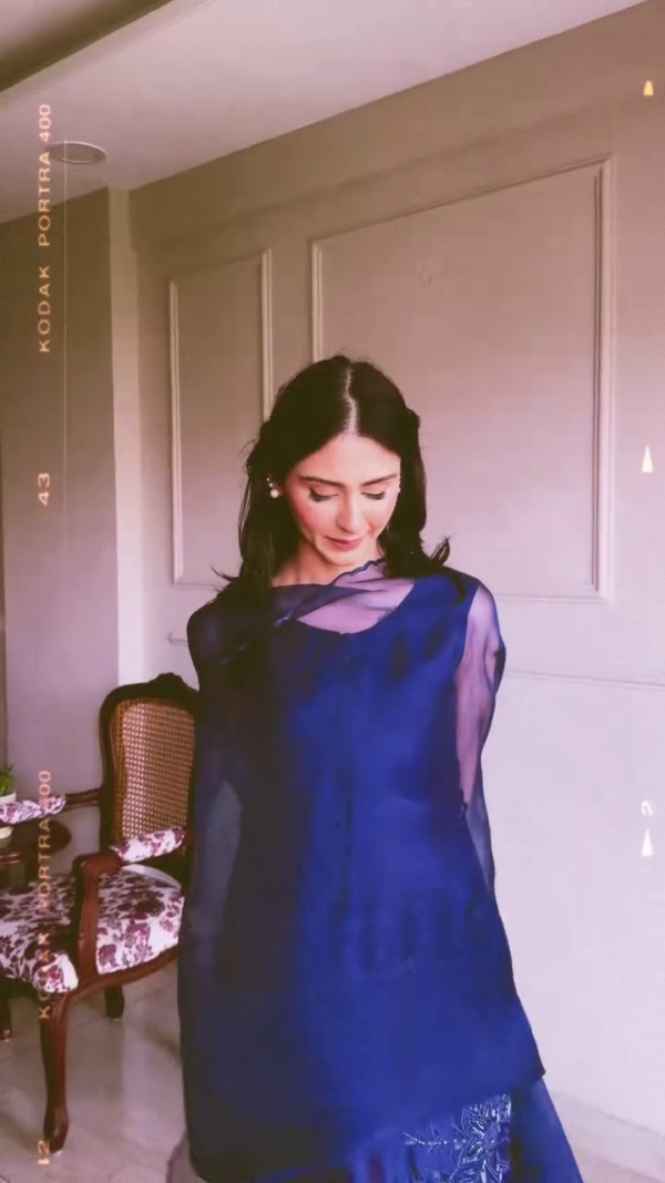 Royal Blue Sheer Ethnic Kurta Set