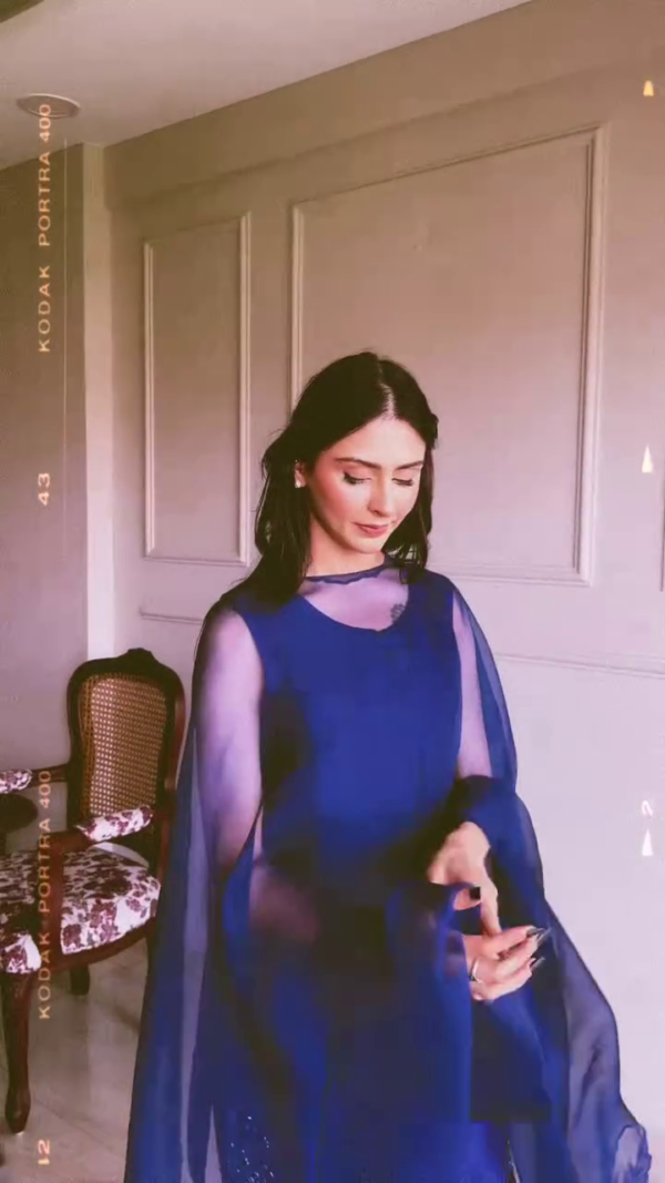Royal Blue Sheer Ethnic Kurta Set